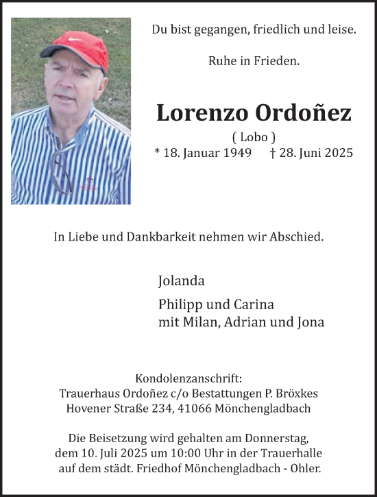 Traueranzeige von Lorenzo Ordoñez von trauer.extra-tipp-moenchengladbach.de