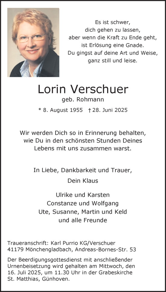 Traueranzeige von Lorin Verschuer von trauer.extra-tipp-moenchengladbach.de
