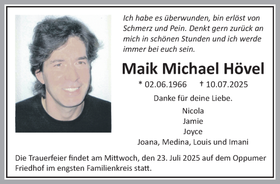 Traueranzeige von Maik Michael Hövel von trauer.extra-tipp-moenchengladbach.de