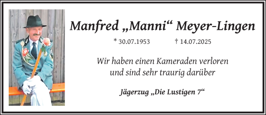 Traueranzeige von Manfred Meyer-Lingen von trauer.extra-tipp-moenchengladbach.de