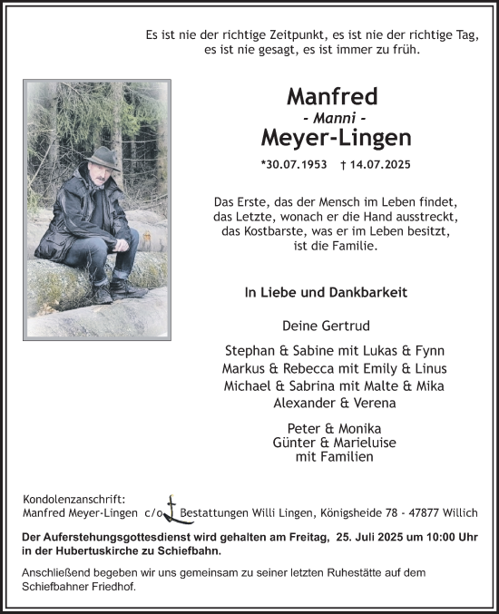 Traueranzeige von Manfred Meyer-Lingen von trauer.extra-tipp-moenchengladbach.de