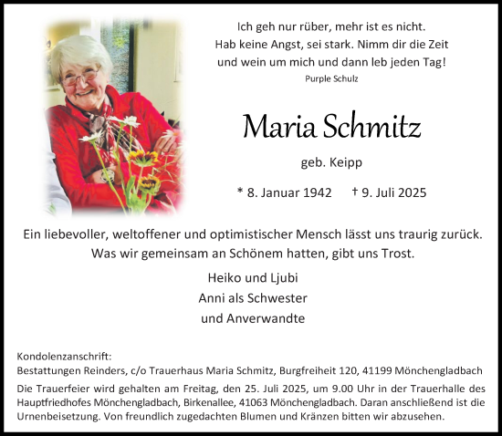 Traueranzeige von Maria Schmitz von trauer.extra-tipp-moenchengladbach.de
