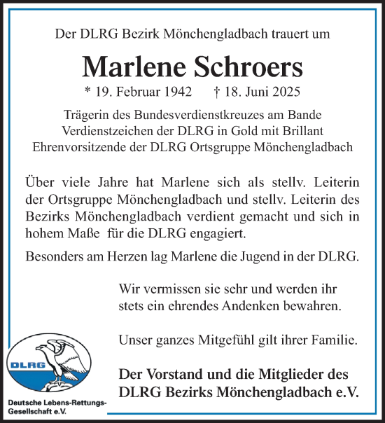 Traueranzeige von Marlene Schroers von trauer.extra-tipp-moenchengladbach.de