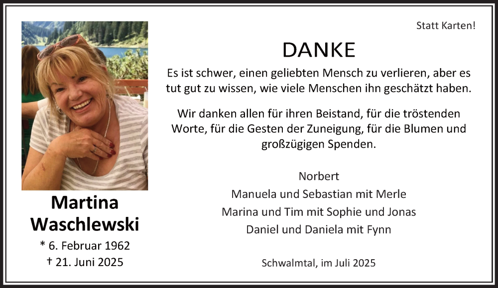  Traueranzeige für Martina Waschlewski vom 27.07.2025 aus trauer.extra-tipp-moenchengladbach.de