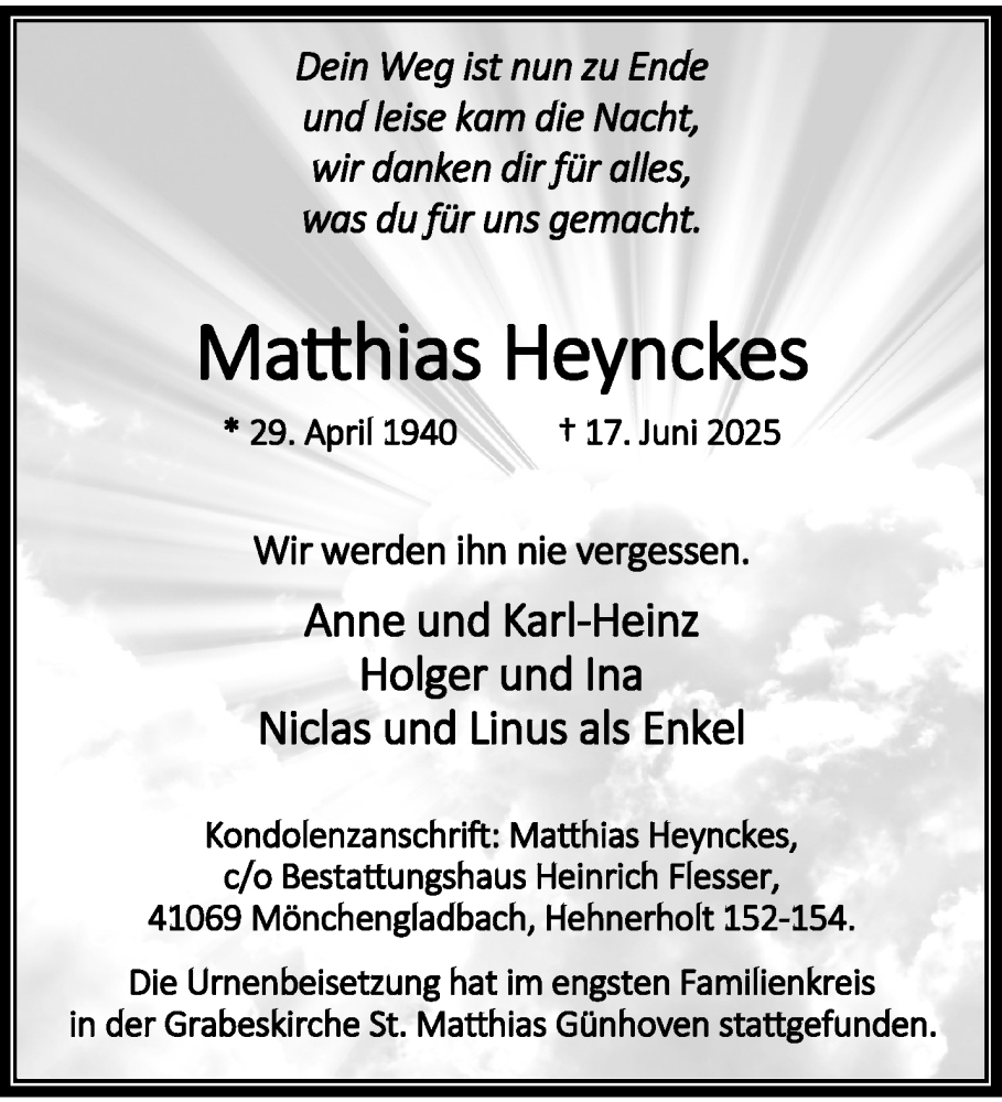  Traueranzeige für Matthias Heynckes vom 06.07.2025 aus trauer.extra-tipp-moenchengladbach.de