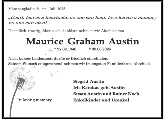 Traueranzeige von Maurice Graham Austin von trauer.extra-tipp-moenchengladbach.de