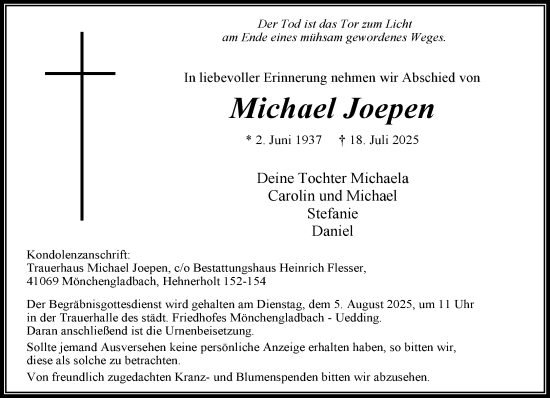 Traueranzeige von Michael Joepen von trauer.extra-tipp-moenchengladbach.de