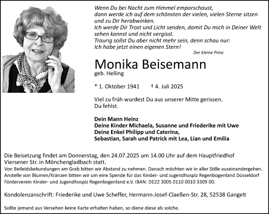 Traueranzeige von Monika Beisemann von trauer.extra-tipp-moenchengladbach.de