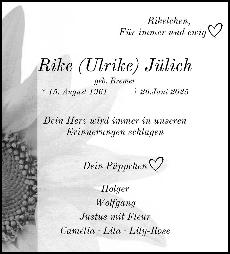  Traueranzeige für Rike Jülich vom 11.07.2025 aus trauer.duesseldorfer-anzeiger.de