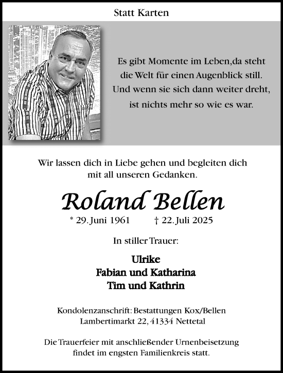 Traueranzeige von Roland Bellen von trauer.extra-tipp-moenchengladbach.de