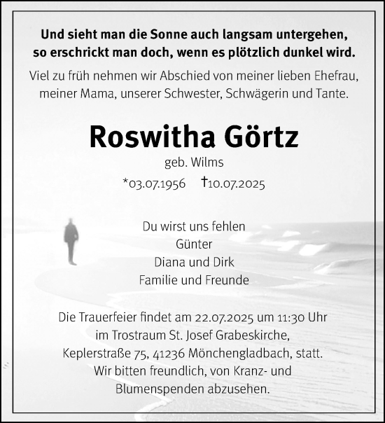 Traueranzeige von Roswitha Görtz von trauer.extra-tipp-moenchengladbach.de