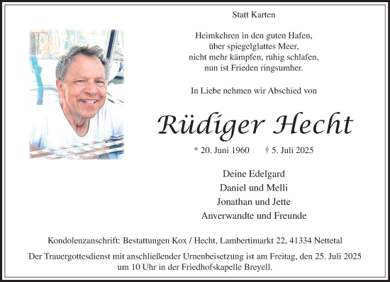 Traueranzeige von Rüdiger Hecht von trauer.extra-tipp-moenchengladbach.de
