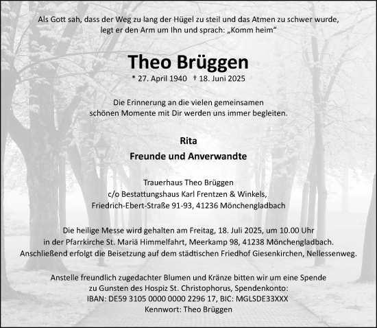 Traueranzeige von Theo Brüggen von trauer.extra-tipp-moenchengladbach.de