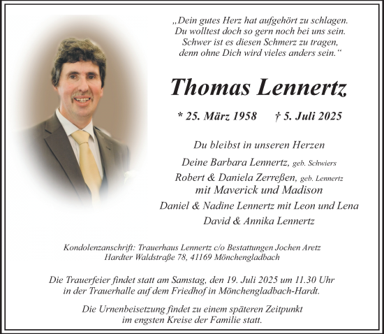 Traueranzeige von Thomas Lennertz von trauer.extra-tipp-moenchengladbach.de