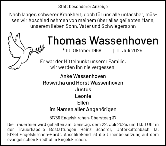Traueranzeige von Thomas Wassenhoven von trauer.extra-tipp-moenchengladbach.de