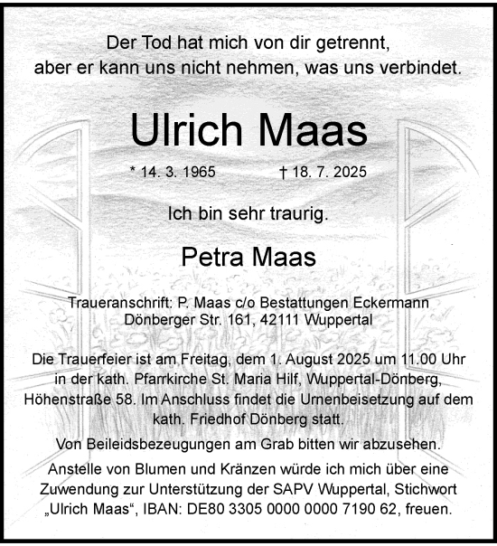 Traueranzeige von Ulrich Maas von trauer.wuppertaler-rundschau.de