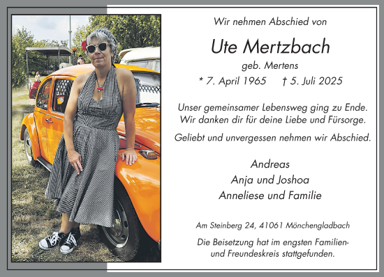 Traueranzeige von Ute Mertzbach von trauer.extra-tipp-moenchengladbach.de