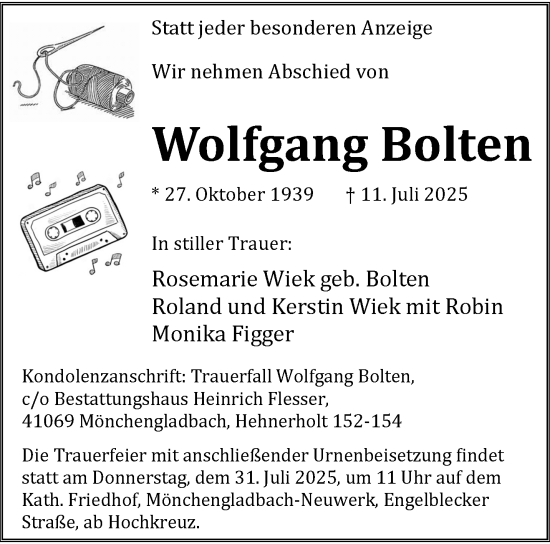 Traueranzeige von Wolfgang Bolten von trauer.extra-tipp-moenchengladbach.de
