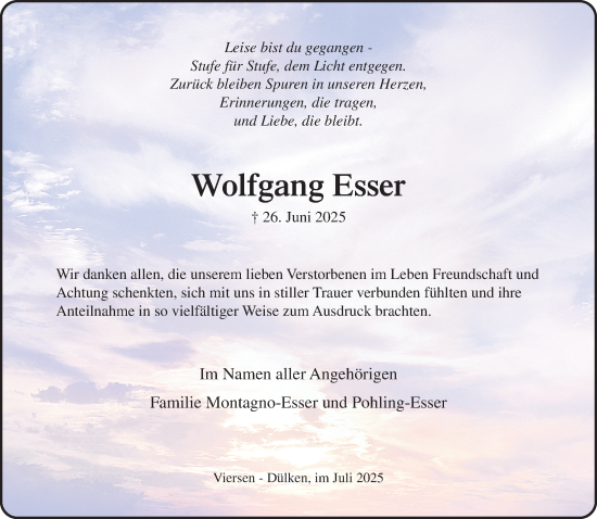 Traueranzeige von Wolfgang Esser von trauer.extra-tipp-moenchengladbach.de