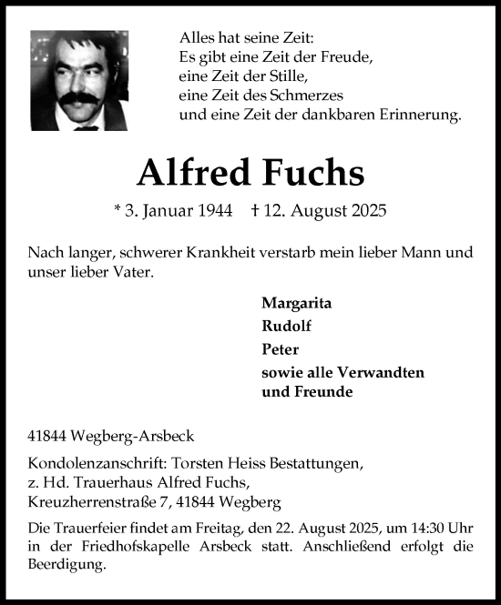 Traueranzeige von Alfred Fuchs von trauer.extra-tipp-moenchengladbach.de