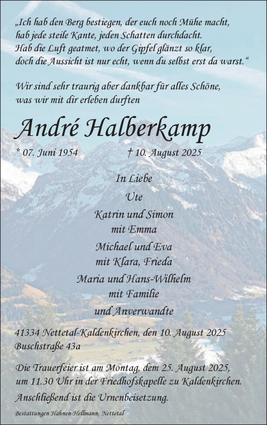 Traueranzeige von André Halberkamp von trauer.extra-tipp-moenchengladbach.de