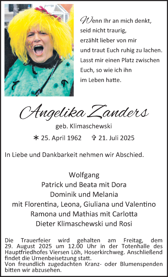 Traueranzeige von Angelika Zanders von trauer.extra-tipp-moenchengladbach.de