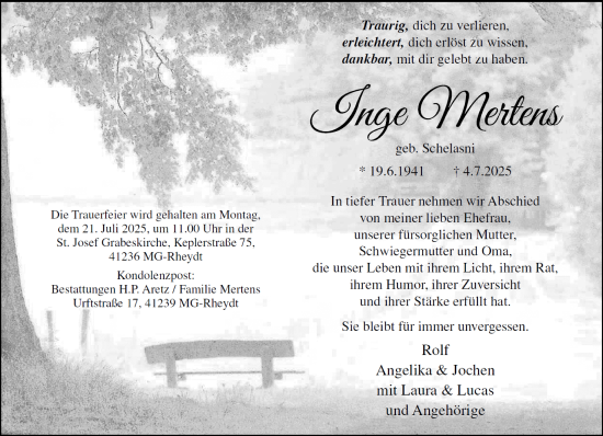 Traueranzeige von Inge Mertens von trauer.extra-tipp-moenchengladbach.de