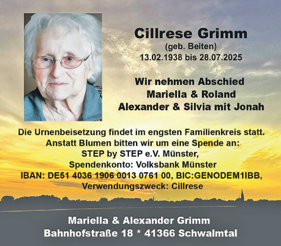 Traueranzeige von Cillrese  Grimm von trauer.extra-tipp-moenchengladbach.de
