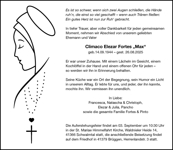 Traueranzeige von Climaco Elezar Fortes von trauer.extra-tipp-moenchengladbach.de