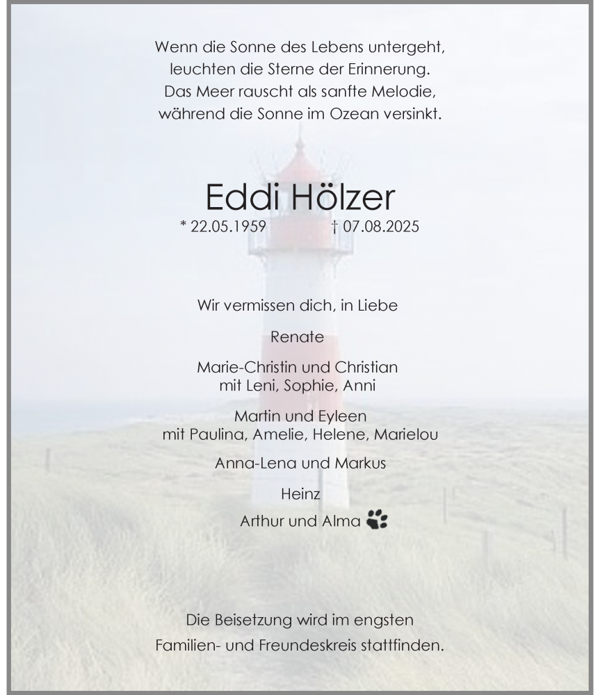  Traueranzeige für Eddi Hölzer vom 31.08.2025 aus trauer.extra-tipp-moenchengladbach.de