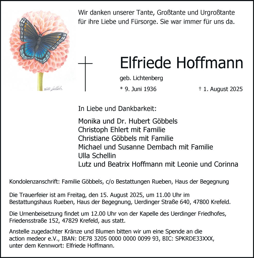  Traueranzeige für Elfriede Hoffmann vom 10.08.2025 aus trauer.extra-tipp-moenchengladbach.de