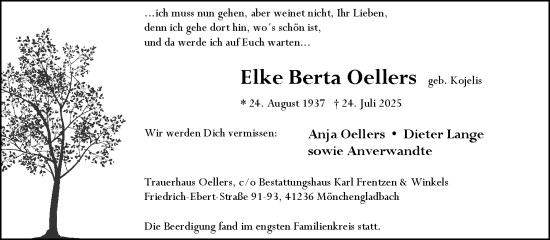 Traueranzeige von Elke Berta Oellers von trauer.extra-tipp-moenchengladbach.de