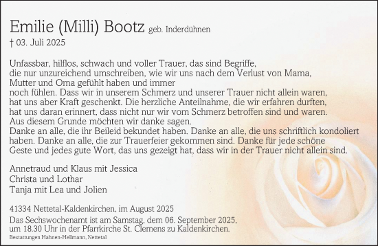 Traueranzeige von Emilie Bootz von trauer.extra-tipp-moenchengladbach.de