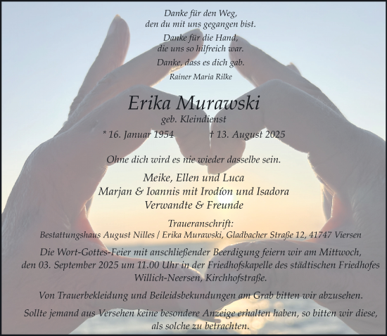 Traueranzeige von Erika Murawski von trauer.extra-tipp-moenchengladbach.de