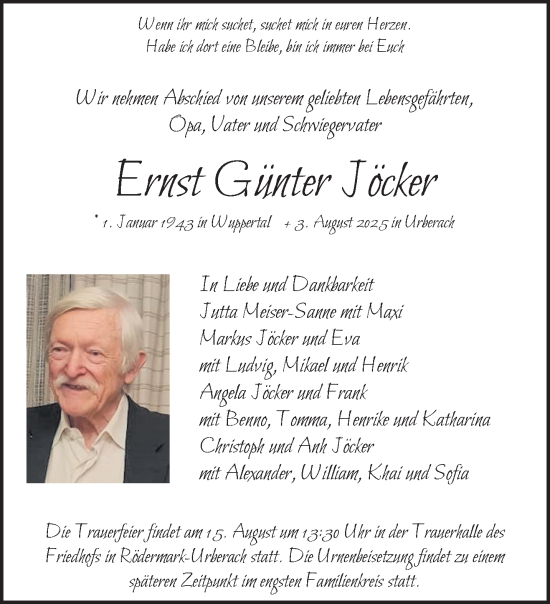 Traueranzeige von Ernst Günter Jöcker von trauer.wuppertaler-rundschau.de