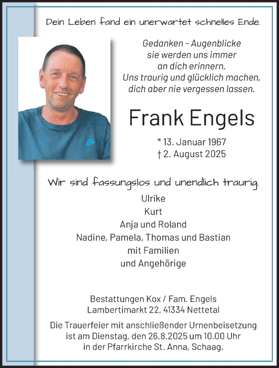 Traueranzeige von Frank Engels von trauer.extra-tipp-moenchengladbach.de