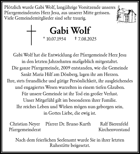 Traueranzeige von Gabi Wolf von trauer.wuppertaler-rundschau.de