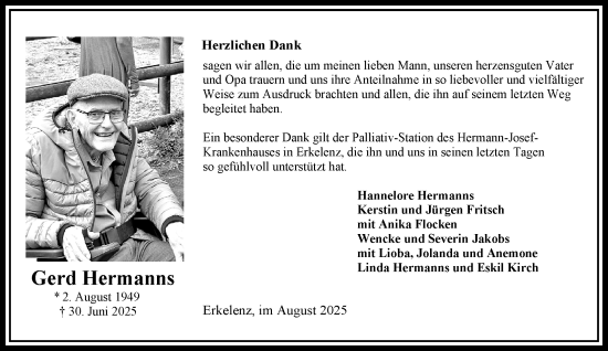 Traueranzeige von Gerd Hermanns von trauer.extra-tipp-moenchengladbach.de