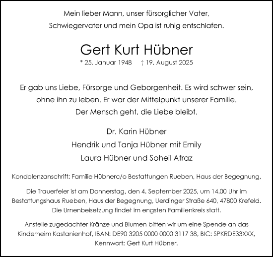 Traueranzeige von Gert Kurt Hübner von trauer.extra-tipp-moenchengladbach.de