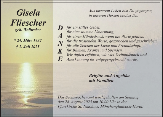 Traueranzeige von Gisela Fliescher von trauer.extra-tipp-moenchengladbach.de