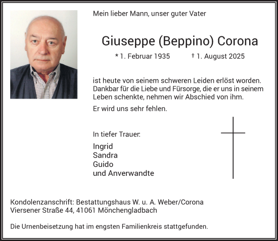 Traueranzeige von Giuseppe Corona von trauer.extra-tipp-moenchengladbach.de