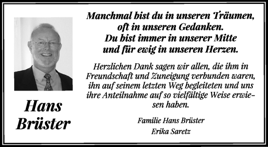 Traueranzeige von Hans Brüster von trauer.extra-tipp-moenchengladbach.de