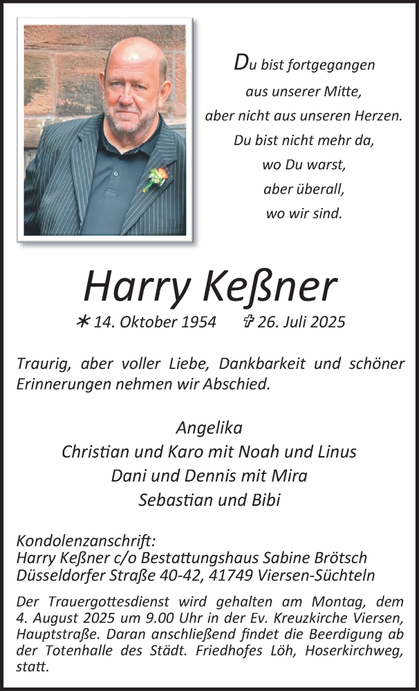  Traueranzeige für Harry Keßner vom 03.08.2025 aus trauer.extra-tipp-moenchengladbach.de