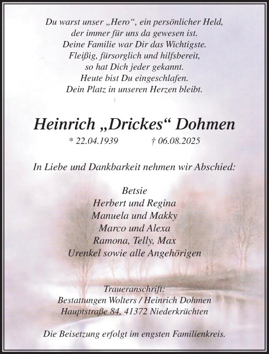 Traueranzeige von Heinrich Dohmen von trauer.extra-tipp-moenchengladbach.de