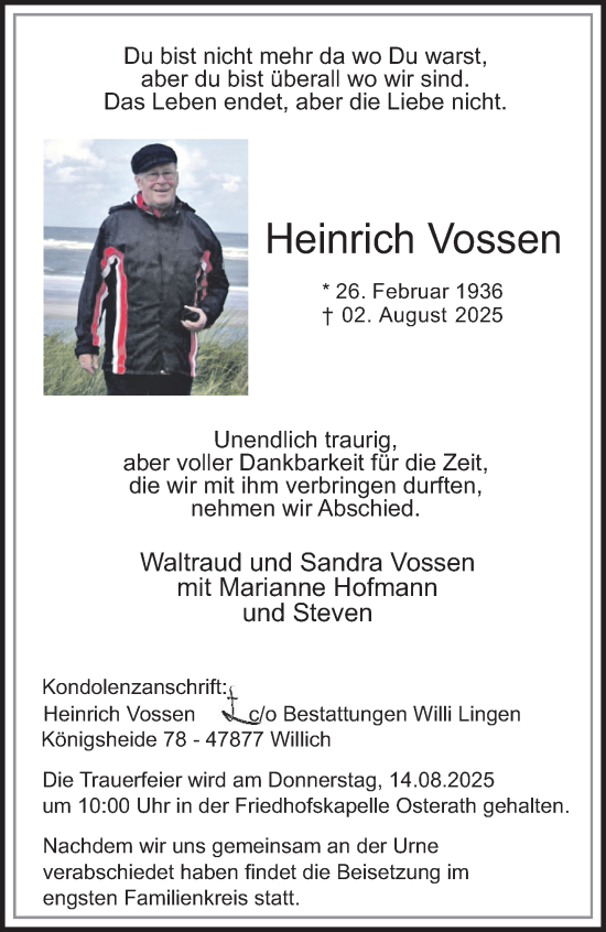 Traueranzeige von Heinrich Vossen von trauer.extra-tipp-moenchengladbach.de
