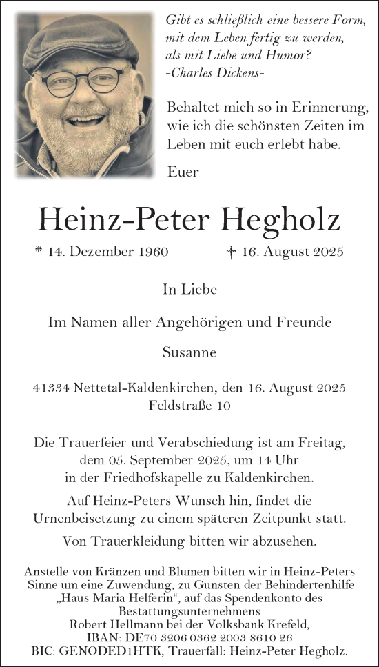 Traueranzeige von Heinz-Peter Hegholz von trauer.extra-tipp-moenchengladbach.de