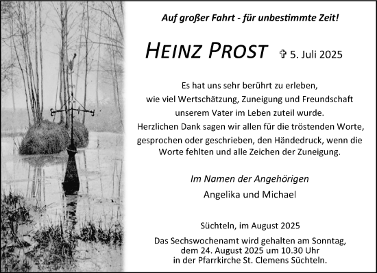 Traueranzeige von Heinz Prost von trauer.extra-tipp-moenchengladbach.de
