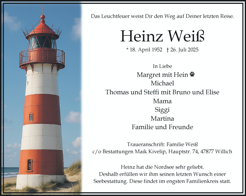  Traueranzeige für Heinz Weiß vom 03.08.2025 aus trauer.extra-tipp-moenchengladbach.de
