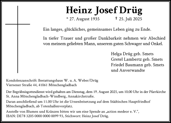 Traueranzeige von Heinz Josef Drüg von trauer.extra-tipp-moenchengladbach.de