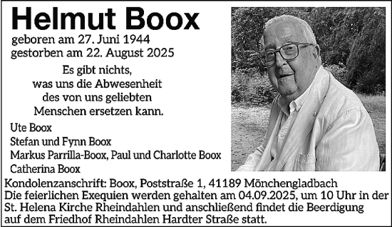 Traueranzeige von Helmut Boox von trauer.extra-tipp-moenchengladbach.de